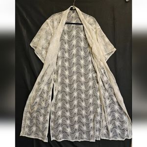 Kimono Duster Cardigan Med Lace Sheer Long Off White Gypsy Boho Western Peasant